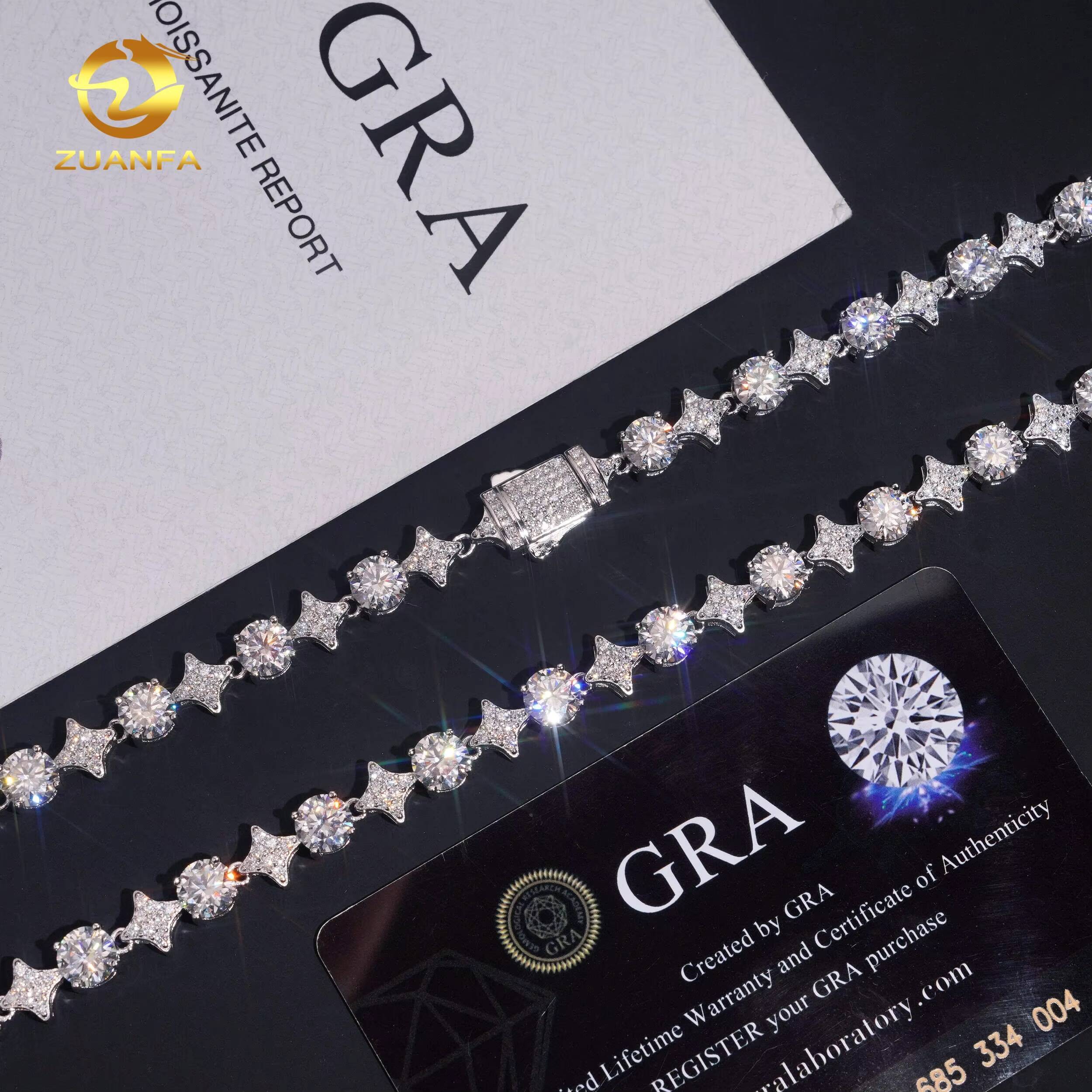 Iced Out 65mm Diamond Star Tennis Chain Bracelet Custom 925 Silver Hip Hop Men Jewelry D VVS Moissanite Link Chain Necklace