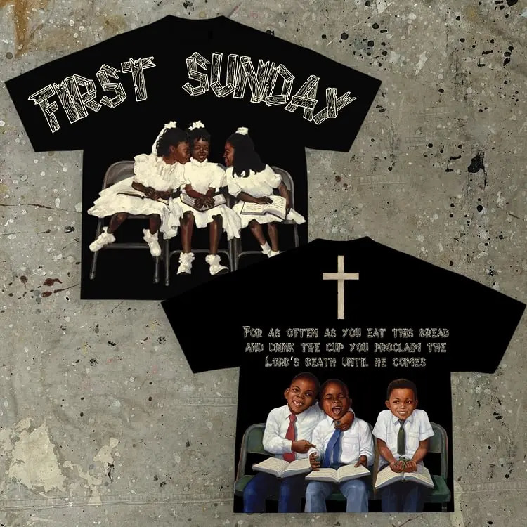 Vintage Children First Sunday Print Graphic Cotton T-Shirt Men Y2K Short Sleeves Vintage Oversize Tshirt Streetwear Women Tops 260106