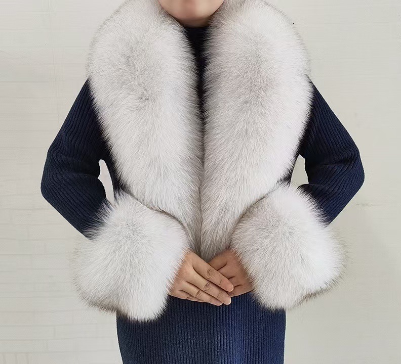 Winter Natural Fox Fur Scarf And Cuff Set Women Jacket Fur Collar Neck Warm Scarves Fluffy Fox Fur Shawl 251015