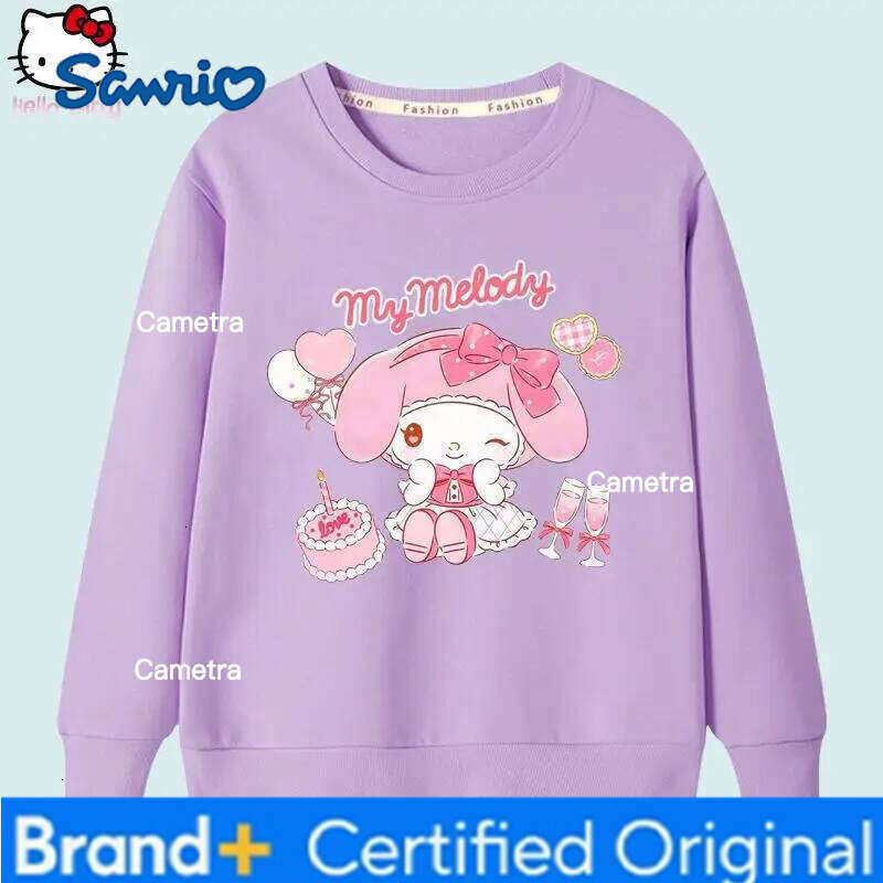 Sanrio New Kawaii Anime Melody Children's Casual Hoodie Kuromi Girls Round Neck Long Sleeved Tops Cartoon Fashion Girls' Clothes H260112