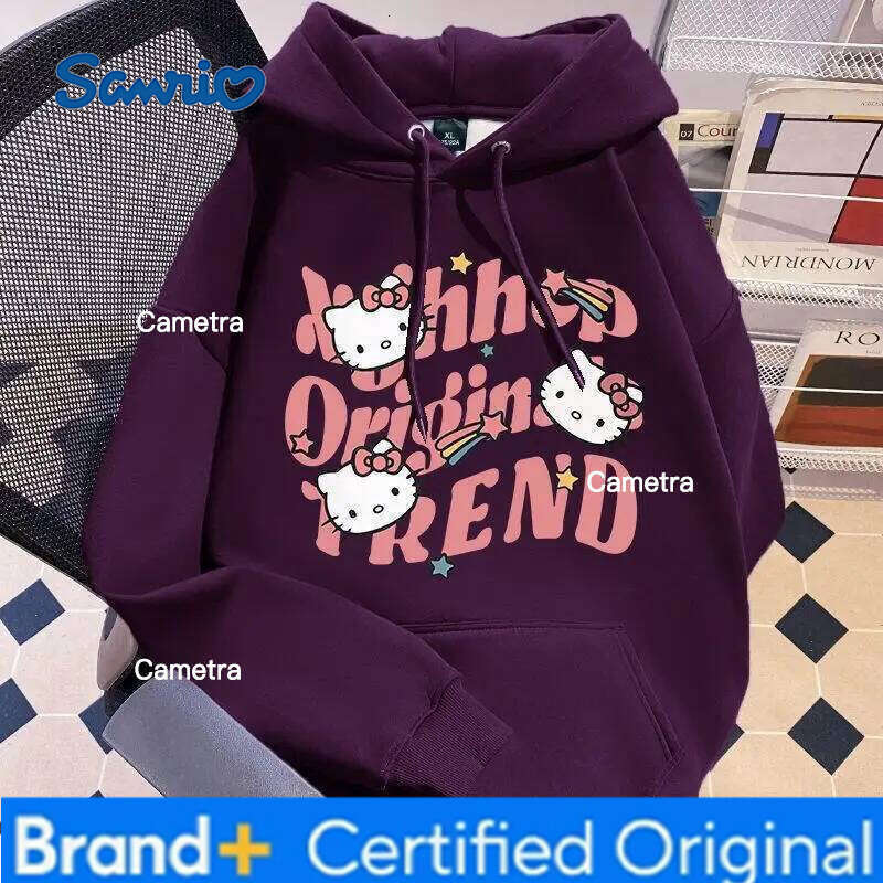 Sanrio Kuromi Hello Kitty Women's Hoodie Cartoon Letters Print Y2K Sweet Girl Loose Fit Versatile Tops Autumn/winter Hoodies Hot H260112