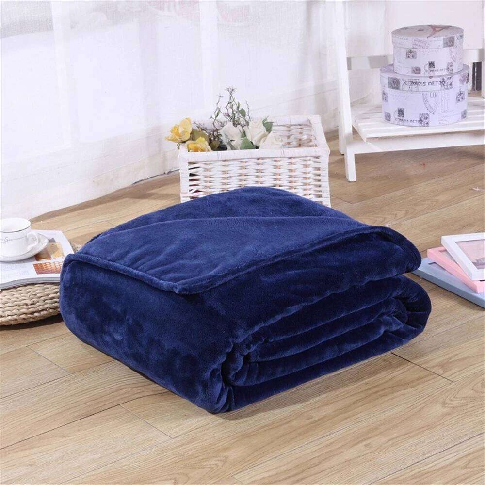 Winter Flannel Blankets For Beds 230Gsm Solid Blue Soft Warm Thin Coral Fleece Bedspread Sofa Cover Faux Fur Plaid Blanket XJ260112