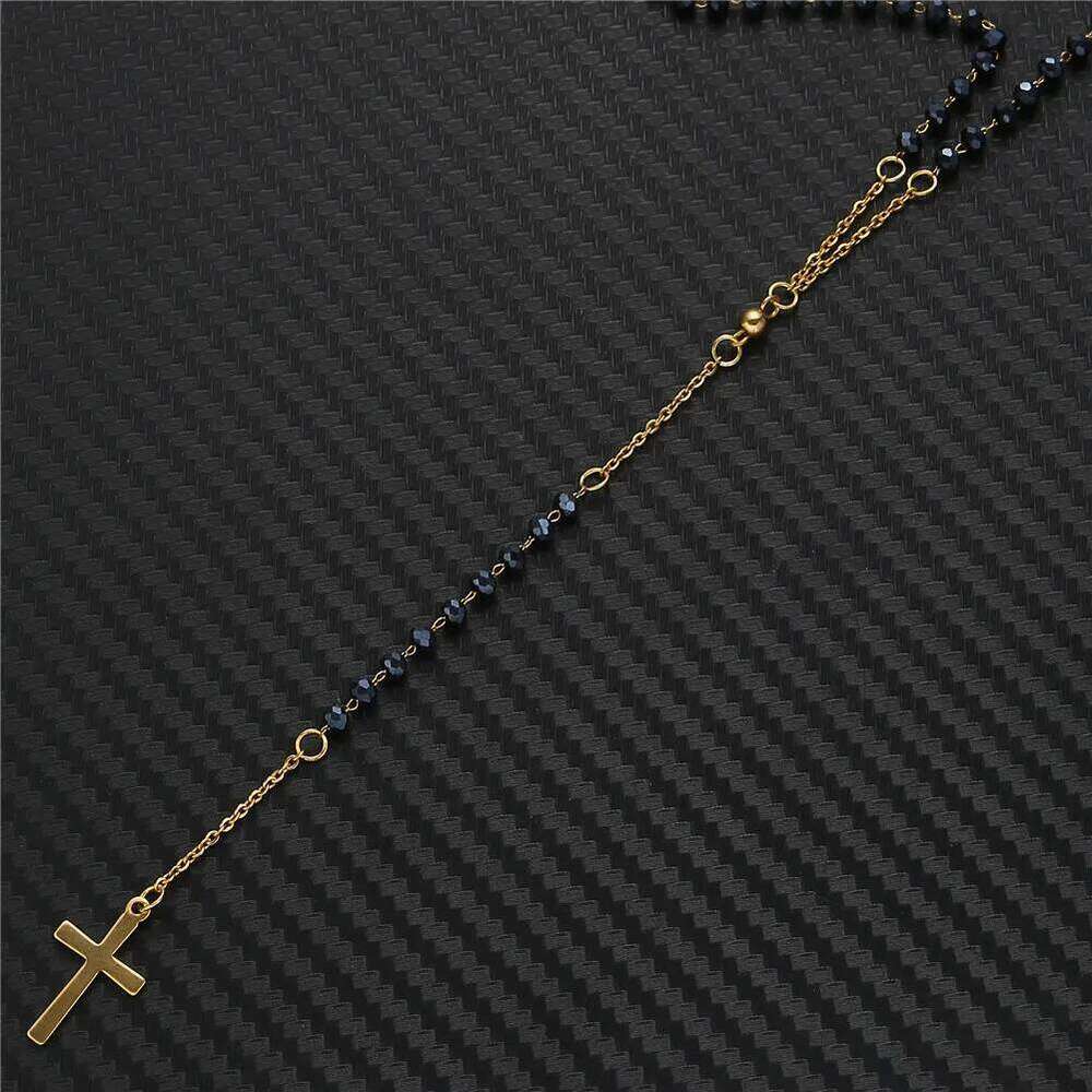 Catholic Stainless Steel Rosary Beads Chain Y Shape Cross Pendant Necklace For Women Men Religious Jewelry H260112
