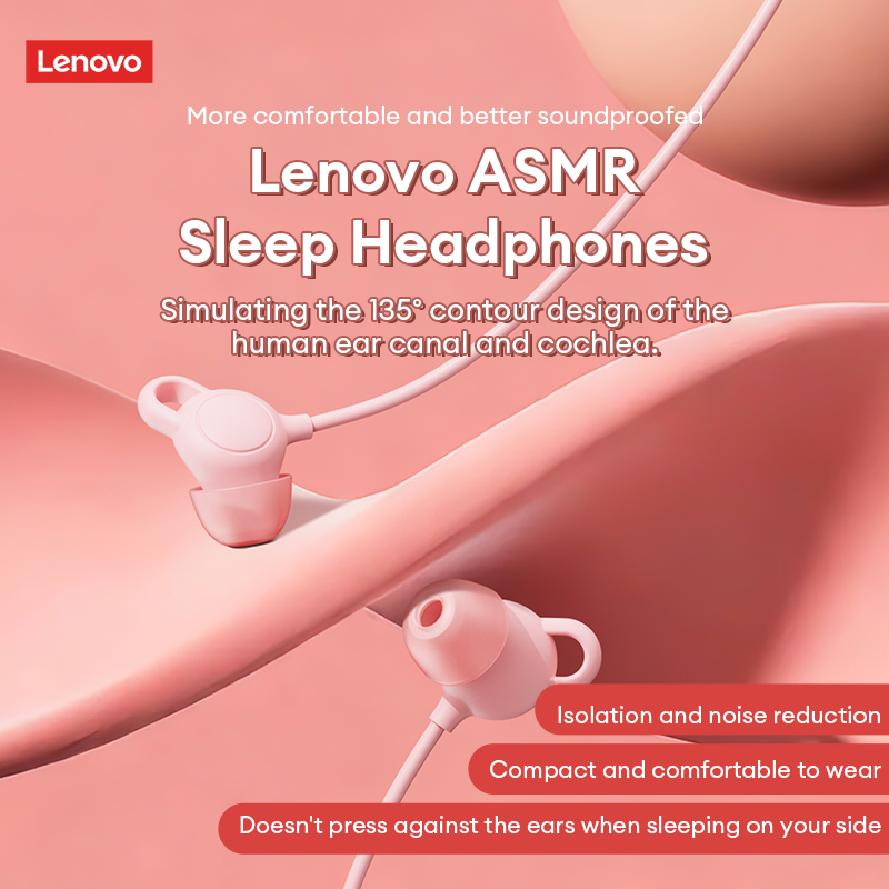 Lenovo YF44 Wired Earphones In-Ear Noise-Canceling Sleep Headphones with Smart In-Line Controls and Microphone Hi-Fi Sound Quality Music Headset