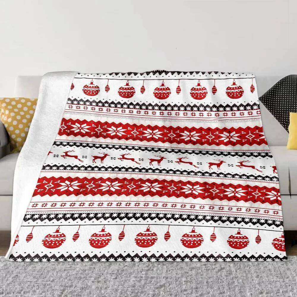 Christmas for Couch - Holiday Flannel Fleece Blanket with Reindeer & Snowflakes | Warm Winter Cabin Throw Decor, XJ260112