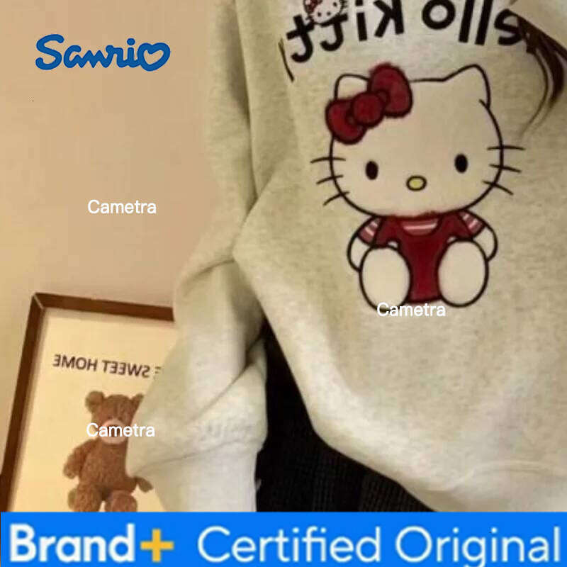 Sanrio Hello Kitty Kawaii Anime Fashion Casual Embroidered Round Neck Sweatshirt With Loose Knit Long Sleeves Women's Pajamas H260112