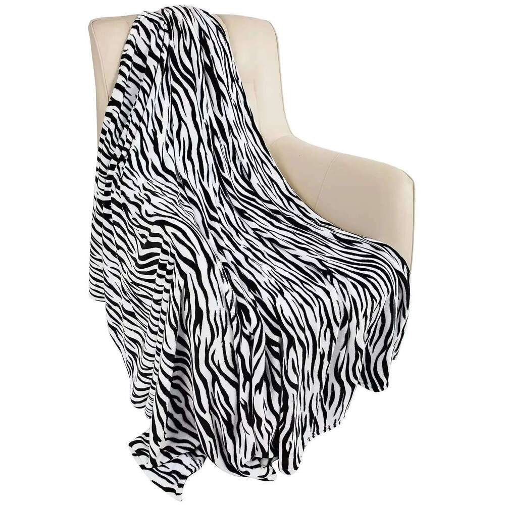 Black White Zebra Flannel Fleece Throw Blanket - Fuzzy Soft Lightweight, Warm Cozy for Couch & Bed XJ260112