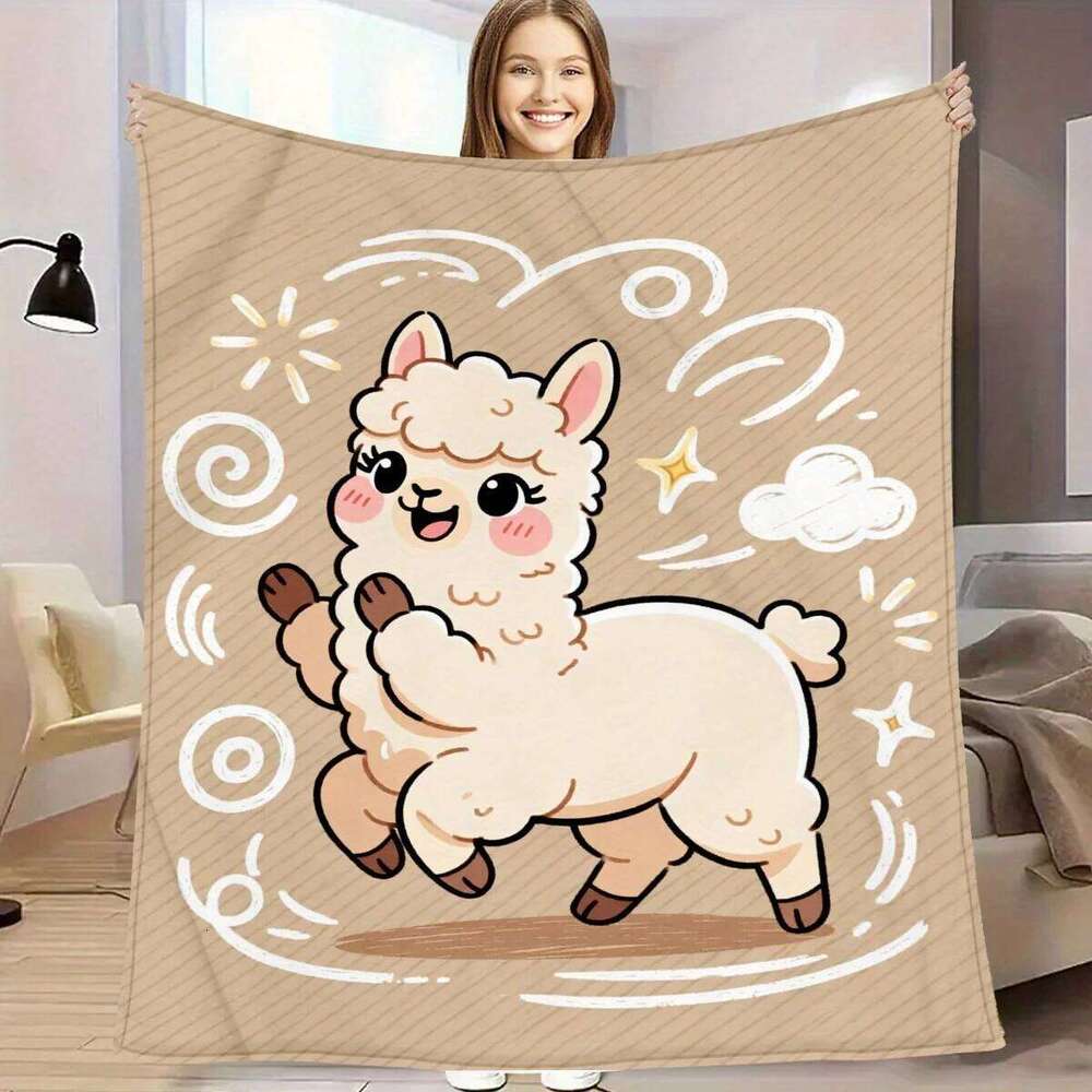 1pc Cartoon Alpaca 2D Pattern Printed Cute Blanket, Flannel Warm Soft Comfortable, Anniversary Birthday Holiday Gift, Ideal Gift XJ260112