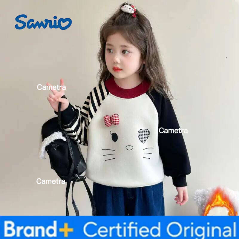 Sanrio Anime Hello Kitty Girls' Autumn Thick Velvet Hoodie Fashion children's clothing thickened one-piece velvet top cartoon pullover H2601