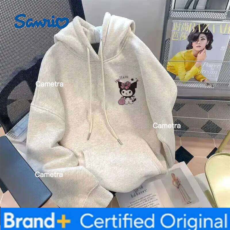 Sanrio Kuromi Hoodie Silver Fox Fleece Cartoon Print Korean Style Loose Fit Women's Casual Autumn Winter Trendy Cool Sweatshirt H260112