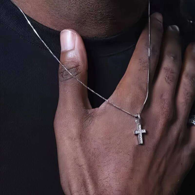 Crystal Cross Pendant Hip Hop Color Stainless Steel Men Necklace Retro Jewelry Trend Accessories H260112