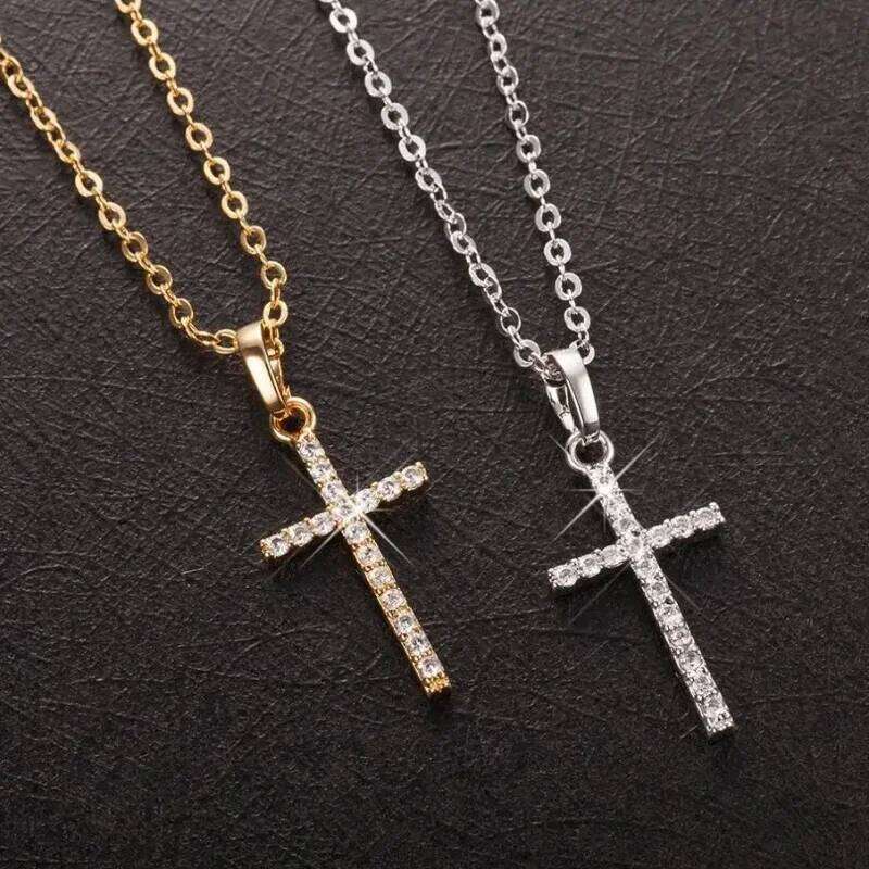 Luxury Zircon Cross Pendants Necklace Fashion Light Golden Silver Color for Men Women Jewelry Chain Accessory H260112