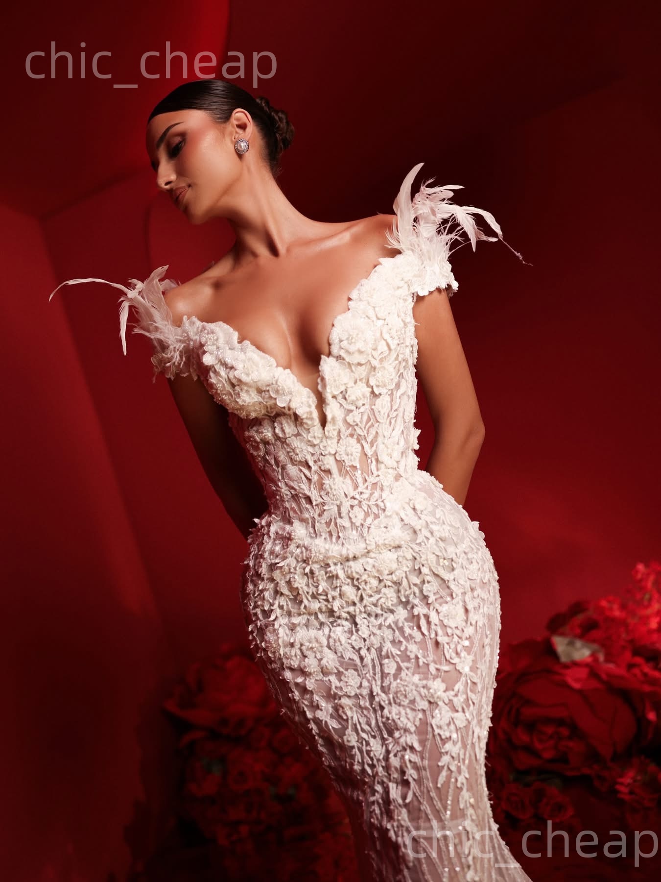 African Aso Ebi 2026 Ivory Mermaid Wedding Dress Floral Lace Illusion Detachable Train Vintage Bridal Gowns Dresses ZJ220