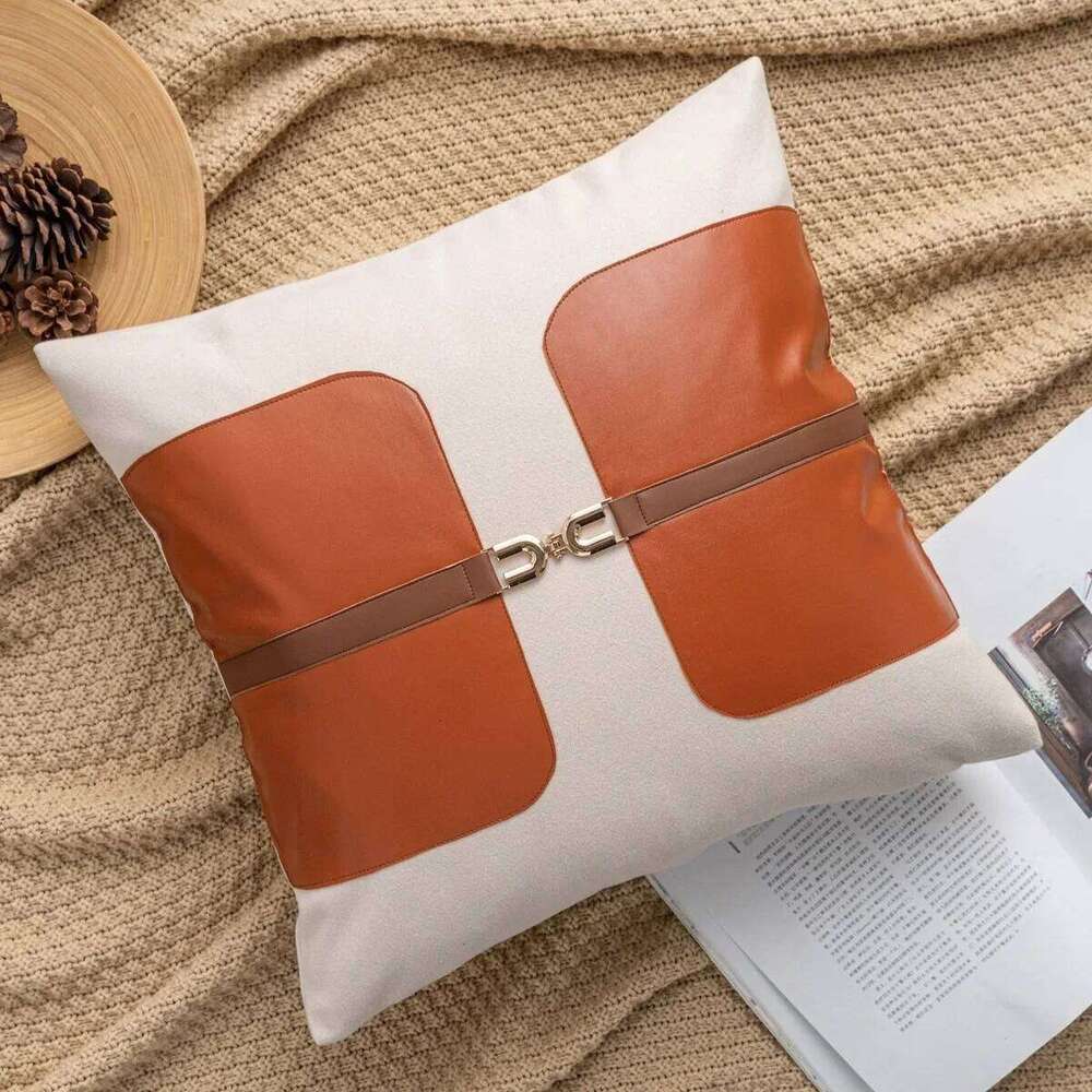 Pillow Covers Saddle Pattern Faux Leather Slub Cotton Throw Pillowcases Decorative Cushion Covers For Sofa Bed Living Room Bedroom Home Decor Durable 