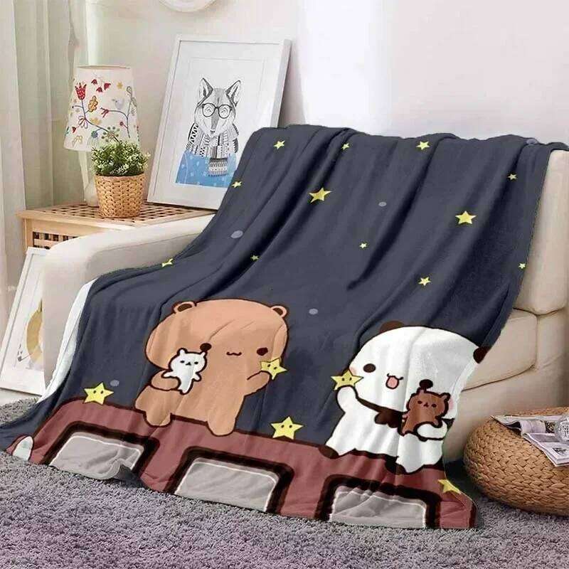 Cute Bubu and Dudu Series Cartoon Print Kids Warm Flannel Soft Comfortable Home Travel Bed Blanket Birthday Gift XJ260112