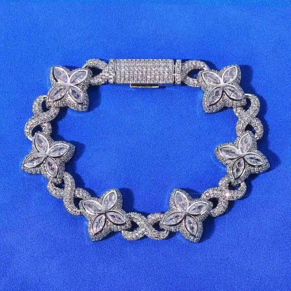 Luxurious 925 Silver Bracelet with VVS D Moissanite and Elegant Countess Floral Design -- Hip Style Colorful Jewelry 21