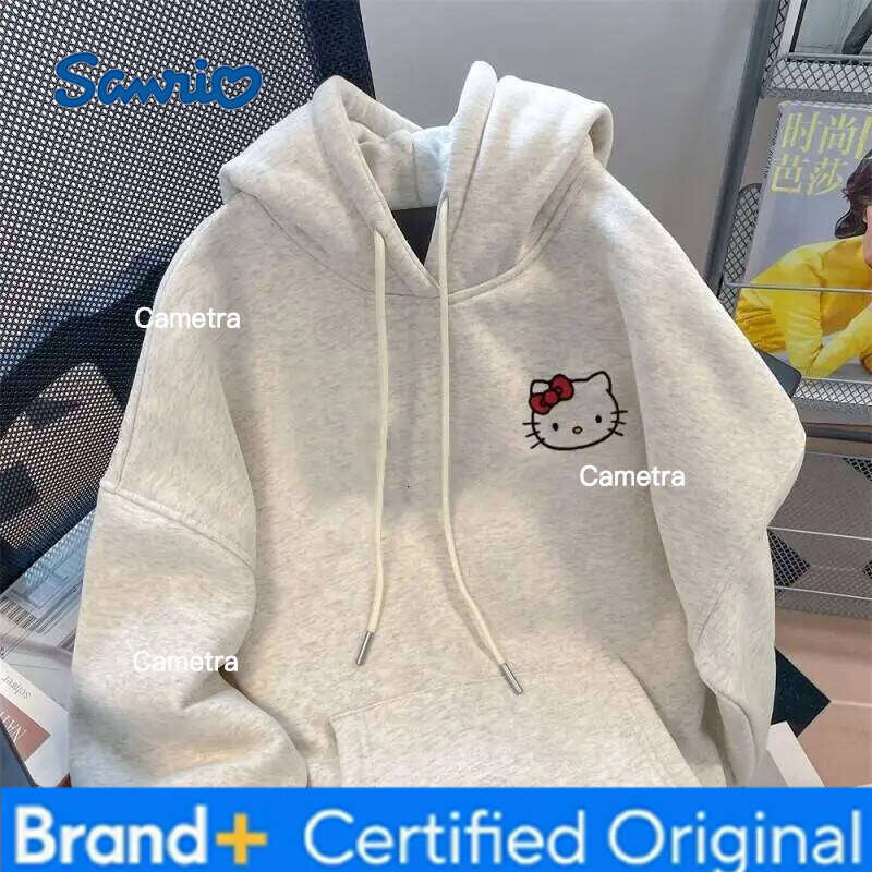 Sanrio Hello Kitty Hoodie Silver Fox Fleece Japanese Style Cute Print Loose Fit Women's Casual Autumn Winter Trendy Sweatshirt H260112