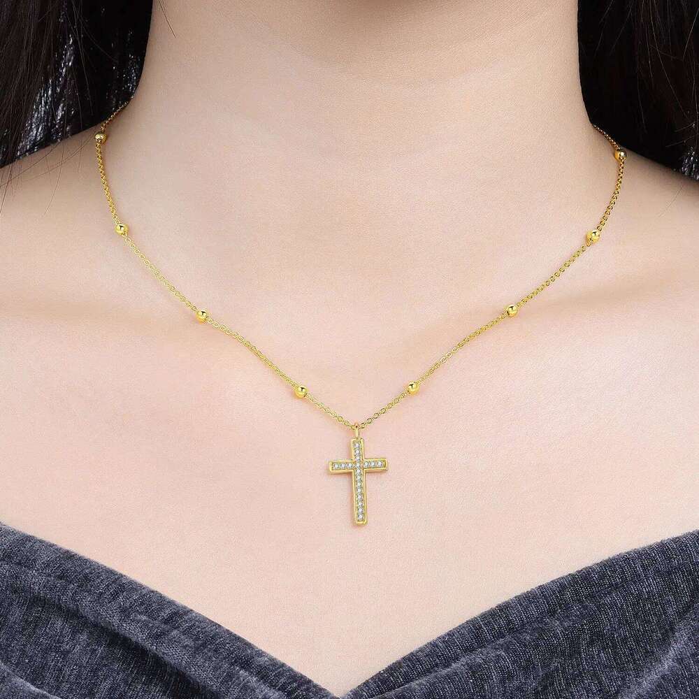 Orstarry 925 Sterling Silver Gold Inlaid Stone Cross Pendant Necklace for Women Birthday Gifts Fashion Fine Jewelry H260112