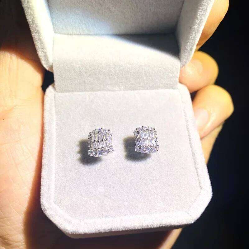 Delicate Female AAA Shiny CZ 925 Sterling Silver Pave Mosaic Cubic Zircon Wedding Earrings for Women Statement Jewelry