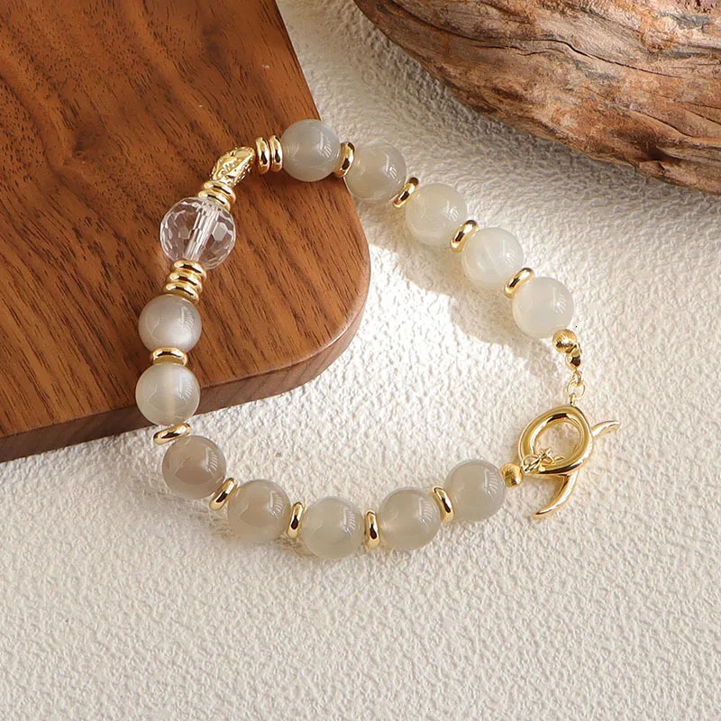 Minar Delicate Natural Stone Crystal Glass Beads Elastic Strand Bracelets for Women 14K Real Gold Plated Copper Accessories 260107