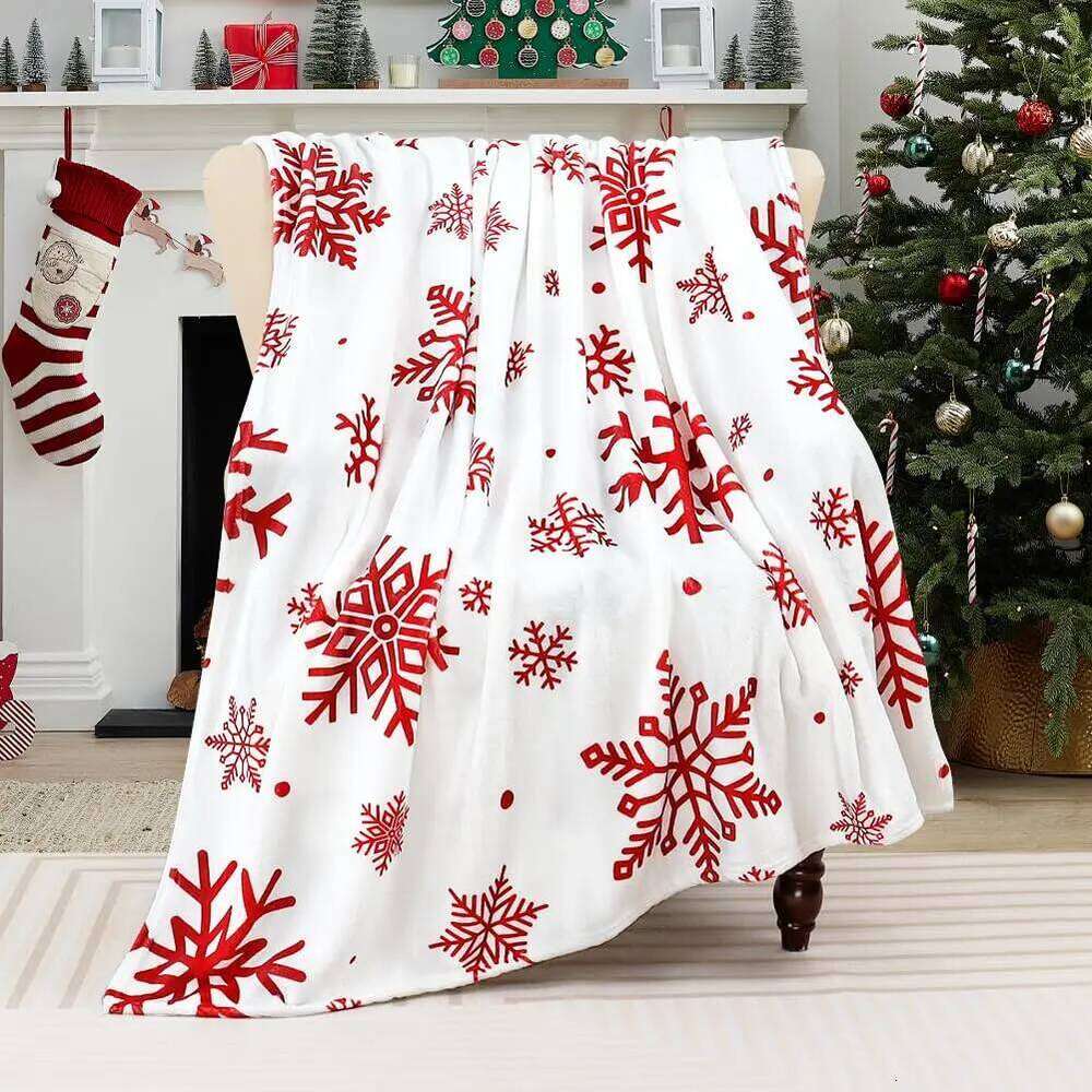 Throw Red Snowflake Blanket Super Soft Flannel Fleece Winter Plush Fuzzy Warm Bed Blankets Christmas XJ260112