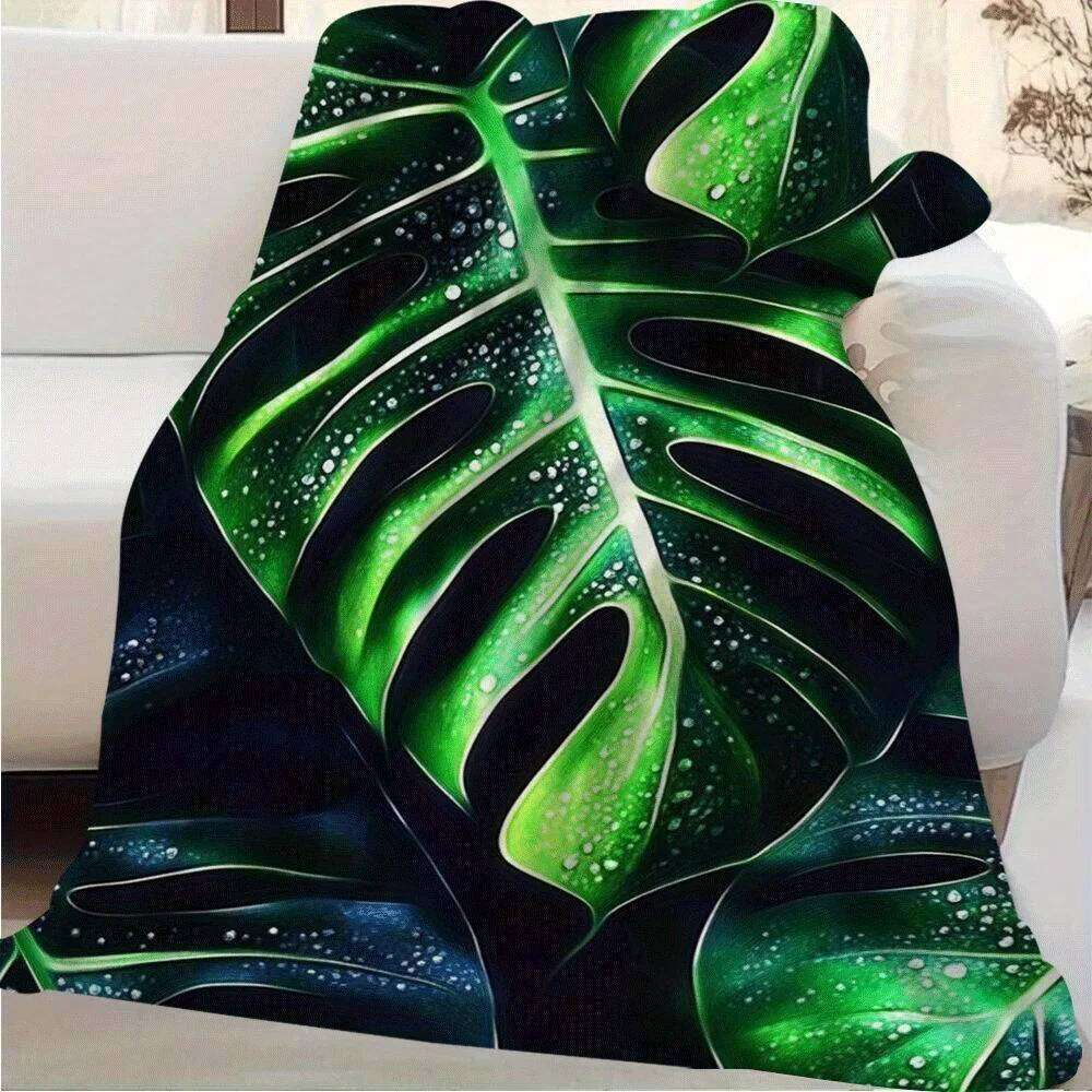 1pc Extra Large 60x80 Inch Tropical Monstera Leaf Blanket - Heavy-Duty Over 100 Threads, All-Season Soft Bedspread/Throw for Cou XJ260112