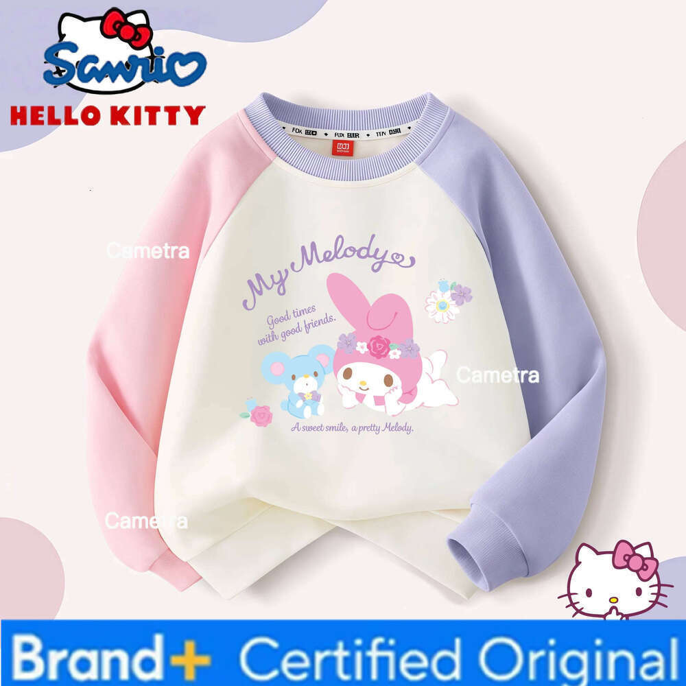 Sanrio Hello Kitty Kids Round-neck Hoodies Girls Cute My Melody Pochacco Print Sweatshirt Warm-keeping Plush Liner Pullover H260112