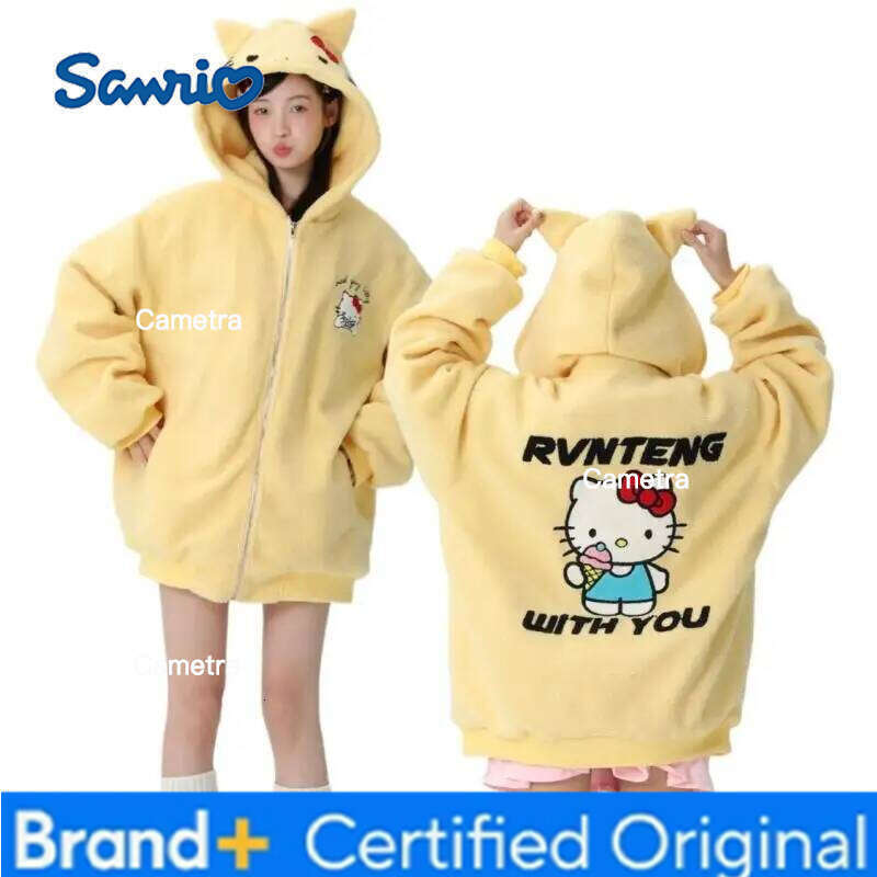 Sanrio Cute Jacket Kitty Cat Kawaii Sweatshirt Sweet Versatile Fashion Simple Loose Hot Selling Leisure Gift for Girlfriend H260112