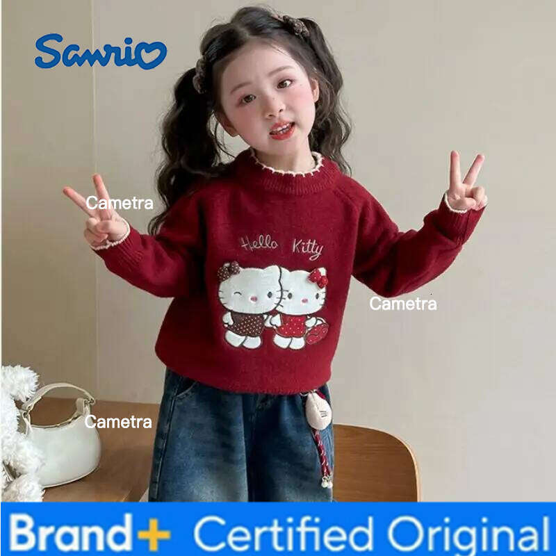 Sanrio Girl's Hello Kitty Kawaii Sweater Autumn/winter 2025 New Children's Cartoon Anime Fashion Jeans Sweet and Comfortable Soft Set H26011
