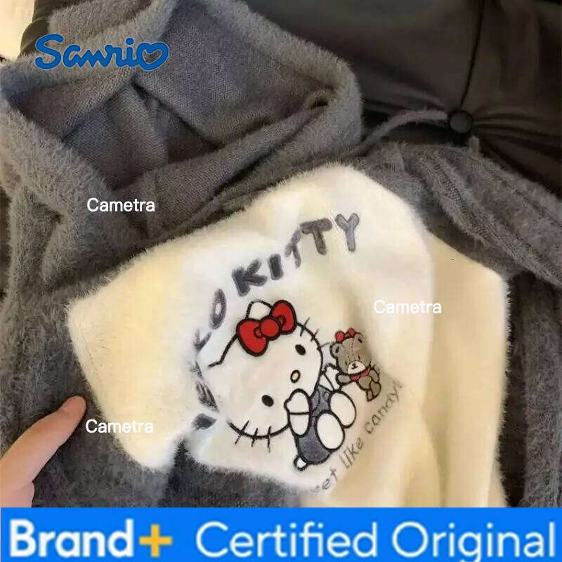 Sanrio Anime Cute Hello Kitty Women Sweater Cartoon Y2K Loose Warm Kawaii Girl Hooded Sweatshirt Fashion Sweet Comfortable Woman Clothe H260112