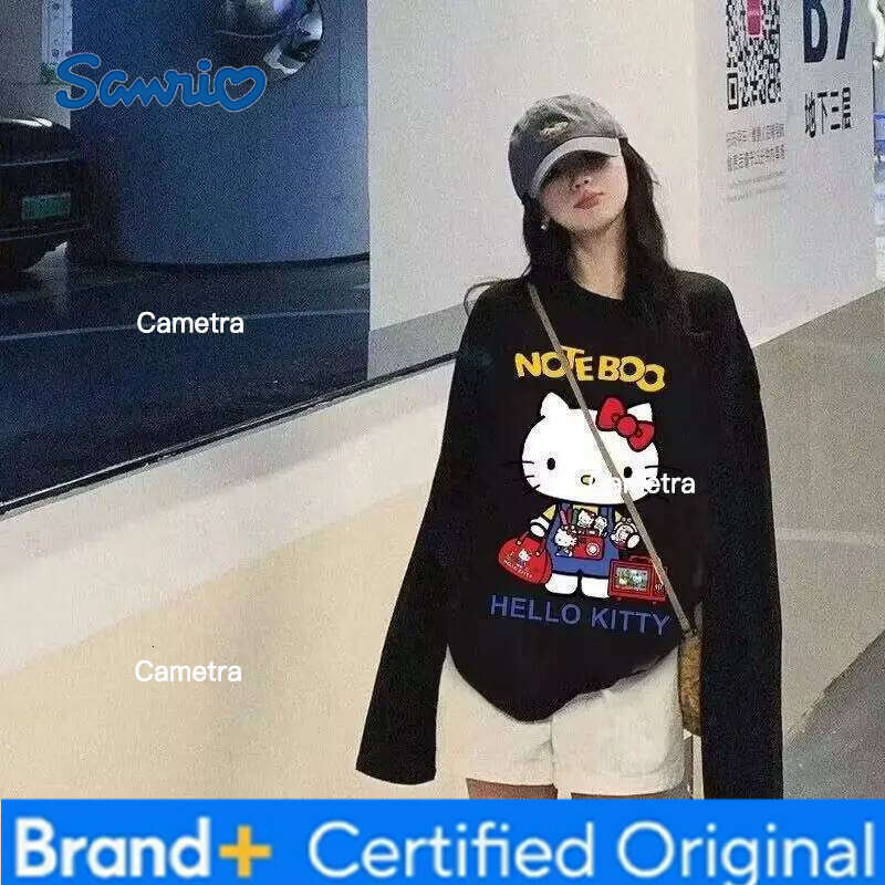 Sanrio Hello Kitty Woman's T-shirt Autumn Cartoon Print Casual Versatile Round Neck Top Winter Fashion Warm Base Shirt H260112