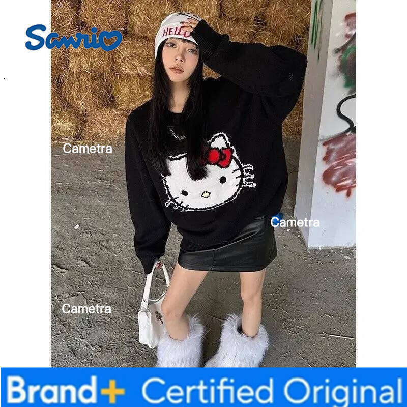 Sanrio Gril Hello Kitty Sweater Kawaii Anime Fashion Student Casual Round neck autumn winter knitwear Pullover tops new style H260112