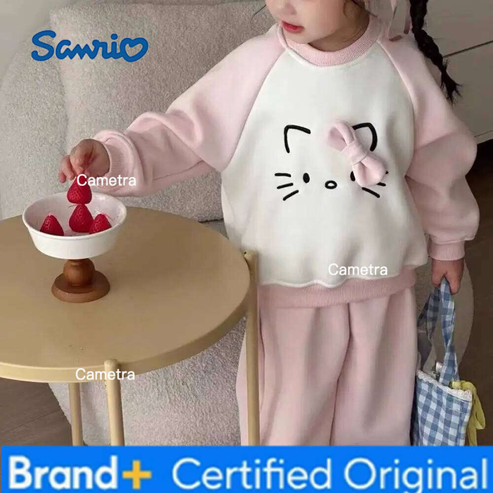 Sanrio Hello Kitty Girls Thicken Sweatshirt Printing Long Sleeves Jacket Sweater Cute Hoodie Fleece Suit Child Sportswear H260112