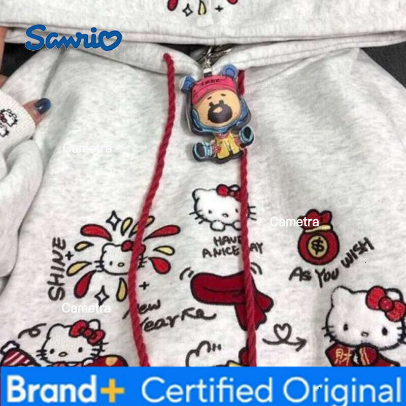 Sanrio Hot Kawayi Adorable Kit Embroidered Hoodie Sweatirts Women's Loose Fit Korean Sle Casual Jaets Spring Autumn Winter New Arrival H260112