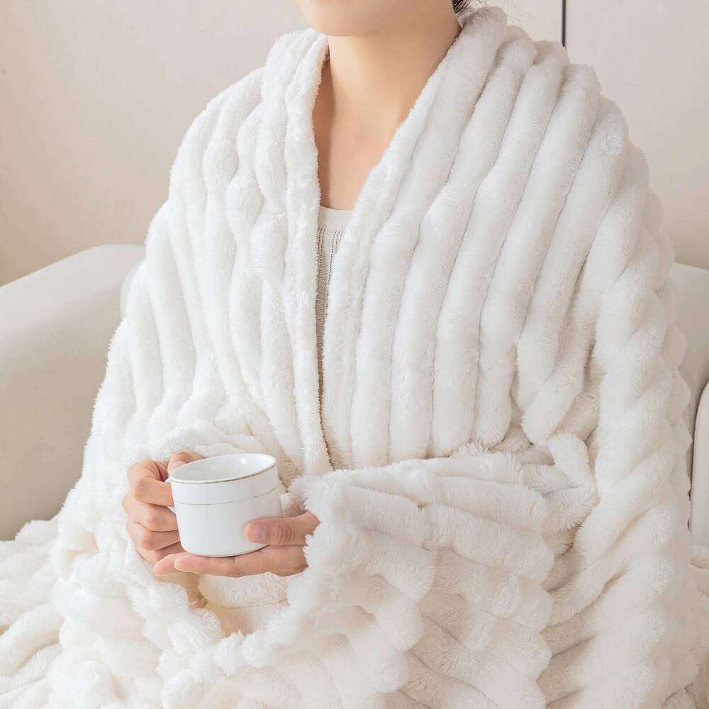 1pc solid color thick wide stripe multifunctional can be used as bed sheet covering nap blanket, pet blanket XJ260112