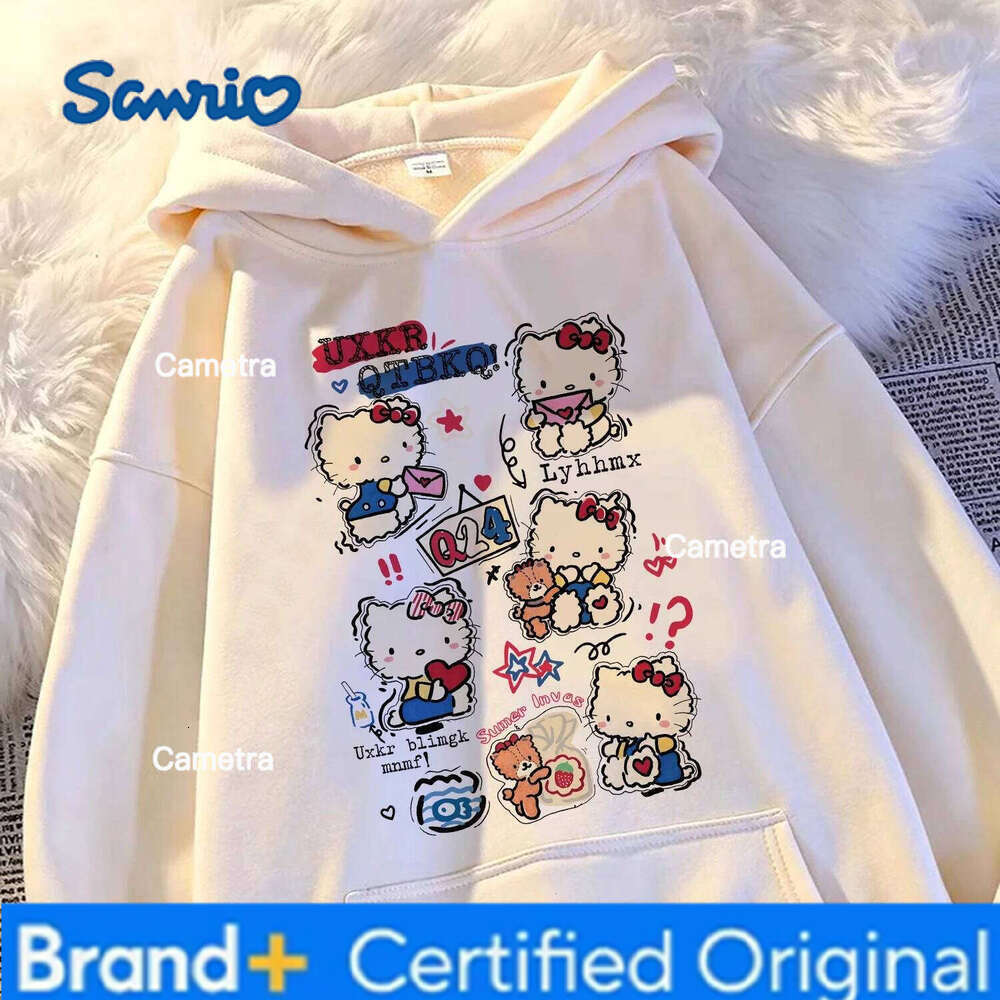 Sanrio Hello Kitty College Loose Sweater Cute Cartoon Cat Women's Hooded Hoodie Fashionable Trendy Girls' Top H260112