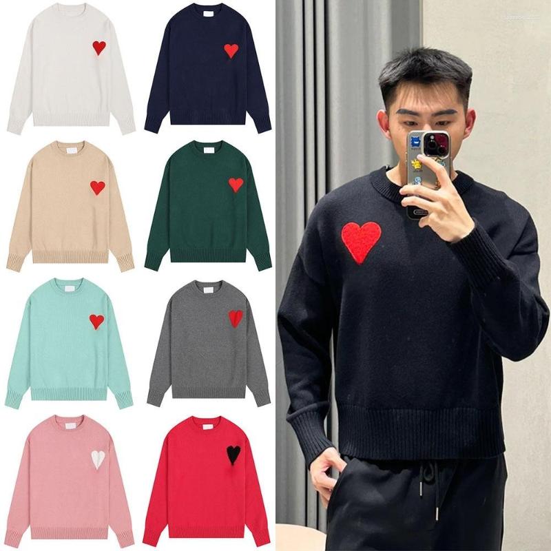 Men's Sweaters Designer Heart Embroidery Sweater Casual Versatile Long Sleeve Solid Color Pullover Fashion Thicken Warm Knitted Cotton