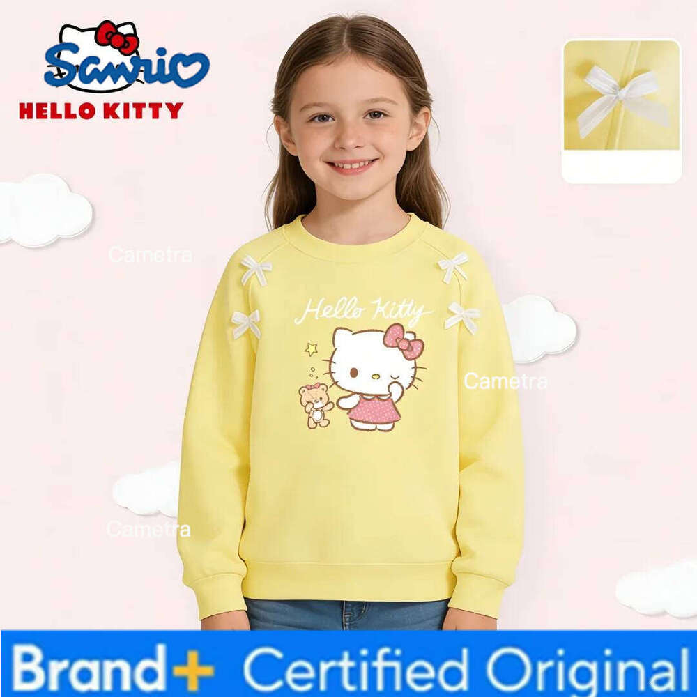 Sanrio Hello Kitty Kids Soft Comfortable Girls Cute Pattern Crew-neck Pullover Hoodies Lightweight Breathable Sweatshirt H260112
