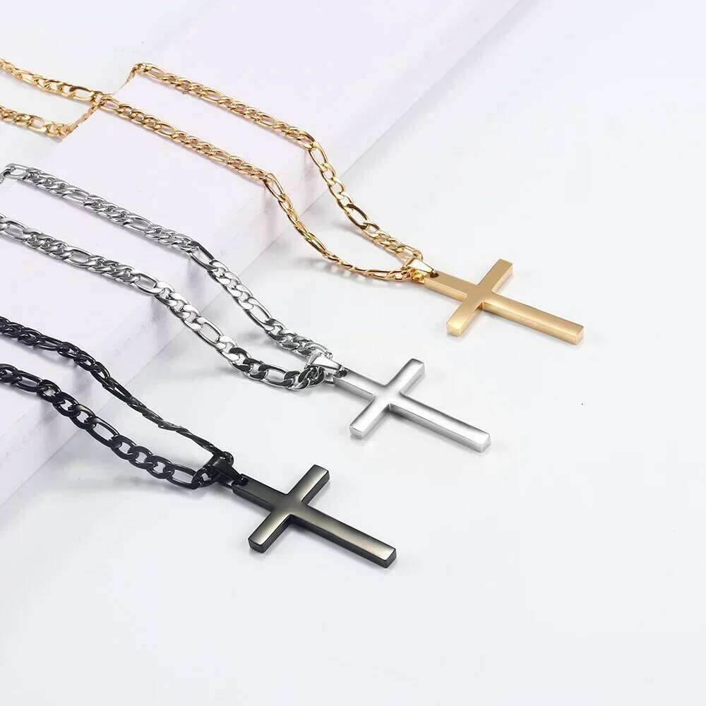 316L Stainless Steel Figaro Chain Necklace for Men Women Gold/ Silver Color Cross Pendant Waterproof Necklaces Fashion Jewelry H260112