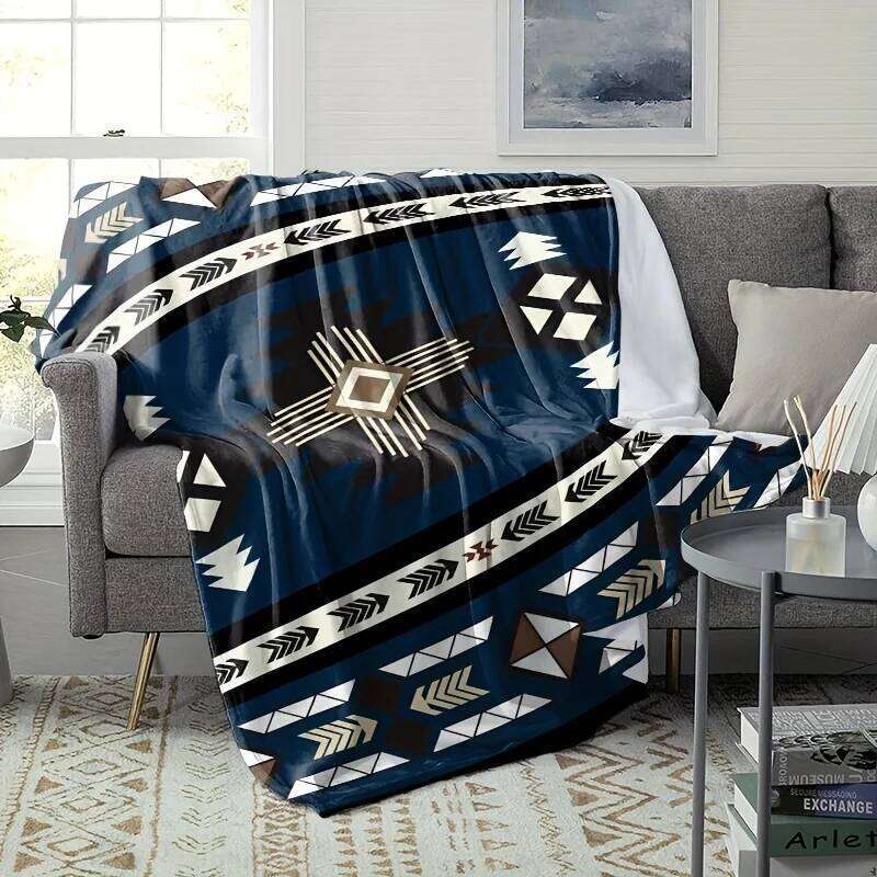 Bohemian Aztec Flannel Blanket - Soft Geometric Patterns Cozy Sofa Throw for Camping, Travel & Home Decor XJ260112