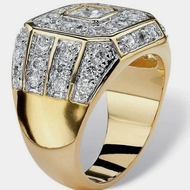 Hot Selling Gold Plated Rings For Men Zirconia Jewelry Hiphop Ring Wholesale Size 7-13