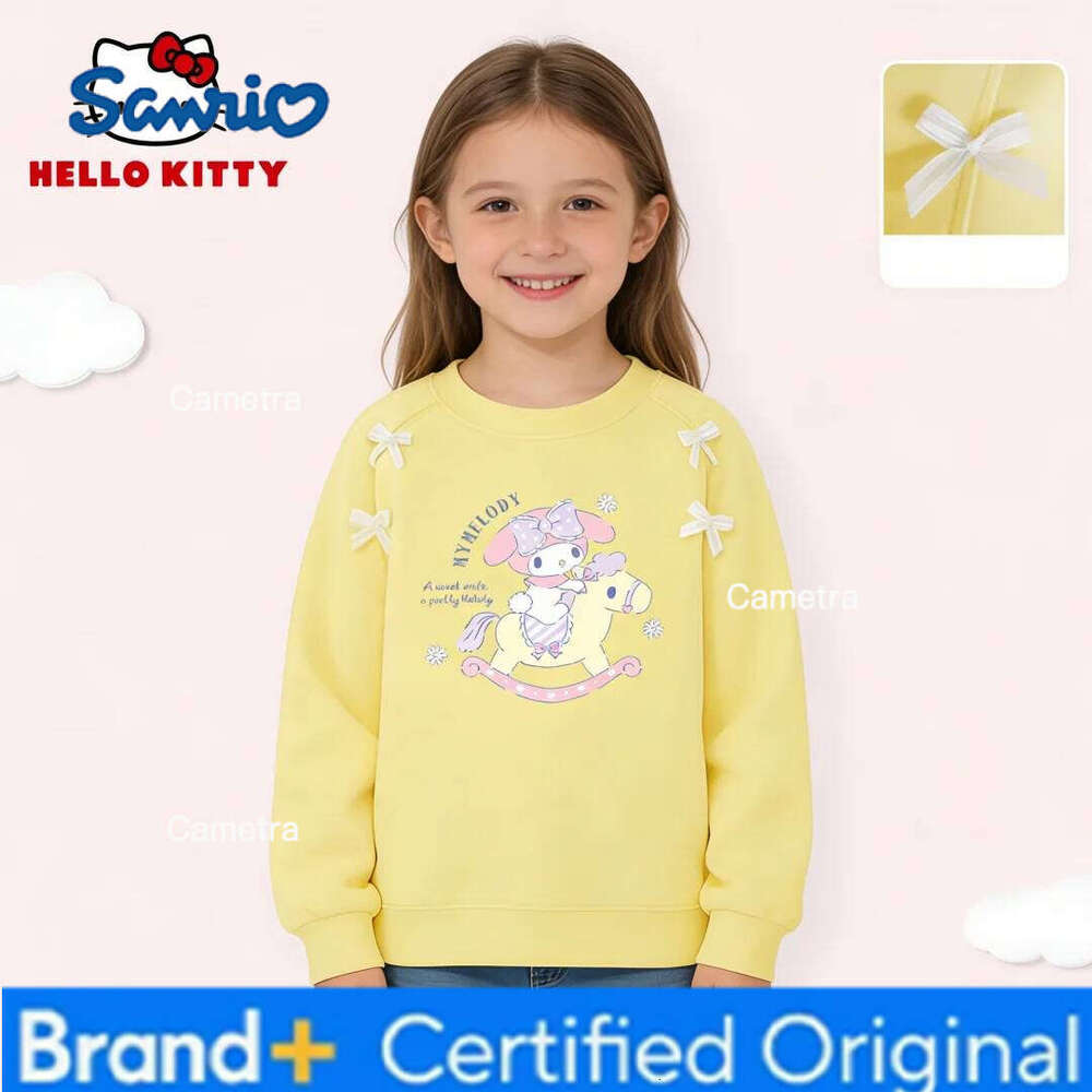Sanrio Hello Kitty Kids Clothes Girls Sweet Cute Bow Decor Sweatshirt Autumn Winter Warm-keeping Pullovers Soft Comfortable Blouse H260112