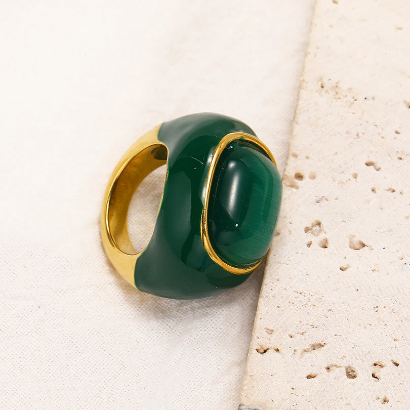 Punk Style Stainless Steel 18k Natural Stone Drip Glaze Ring for Women Personality Simple Fashion Ring Charm Jewelry Gift 260107