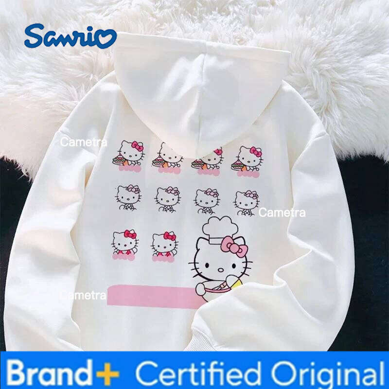 Sanrio Anime Cute Printed Hoodies Women Cartoon Hello Kitty Y2k Korean Students Loose Sweatshirt Fashion Sweet Cardigan Clothing H260112