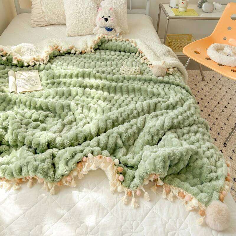Milk Flannel Tassel Wool Ball Lace Super Soft Bedroom Sofa Blanket Napping Thick Warm Comforter for Autumn Winter XJ260112