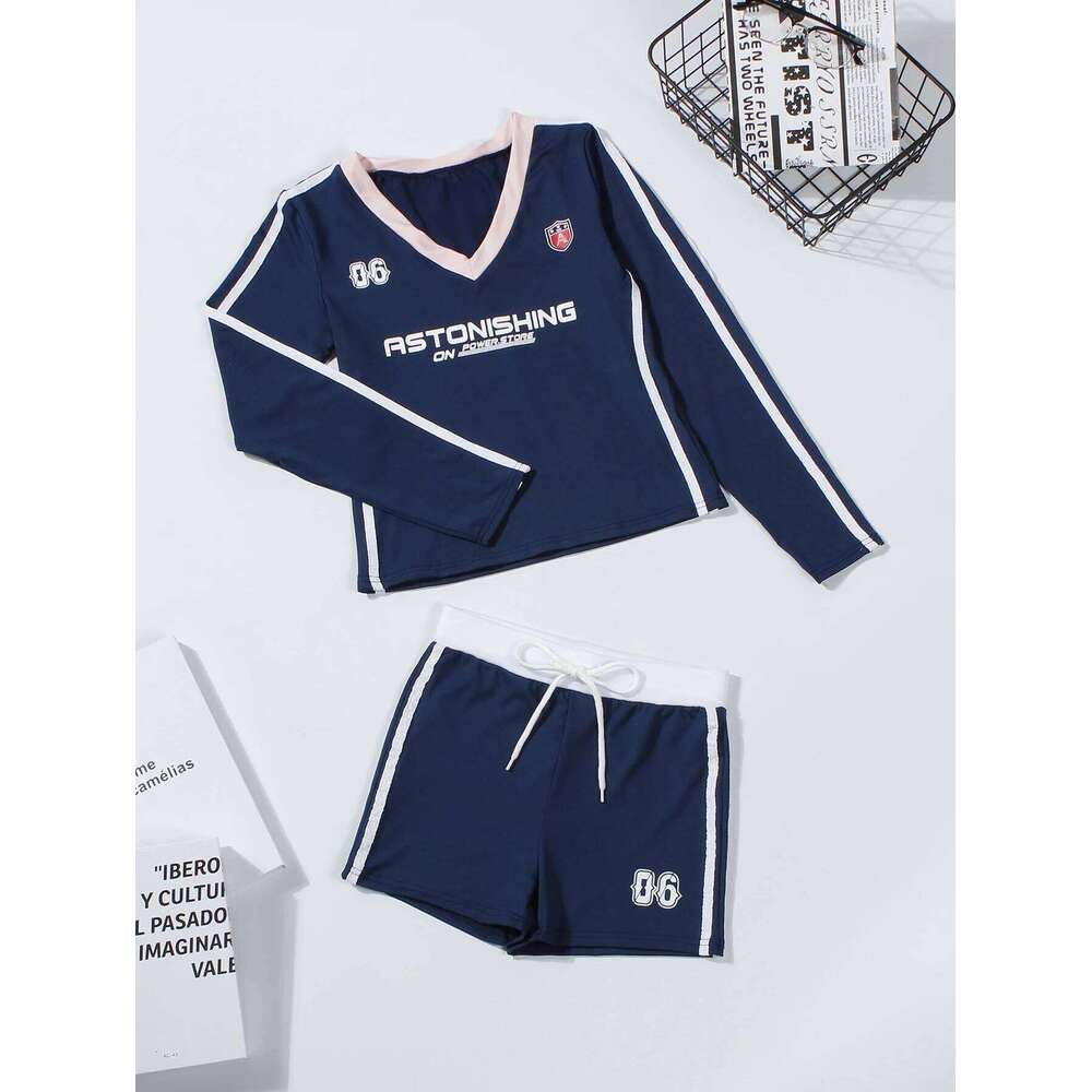 Summer Sexy Women 2 Piece Set Club Outfits Letter Print V-Neck Crop Tops+Matching Drawstring Shorts Casual Tracksuit Mdng260112