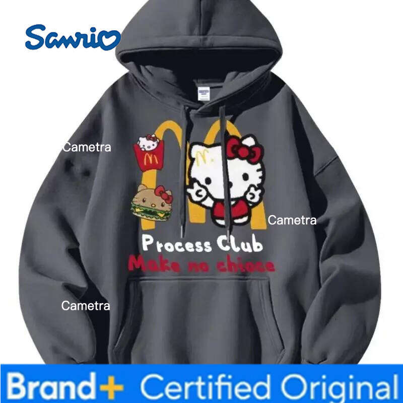 Sanrio MINISO Hello Kitty Hooded Sweatshirt Winter Thickened Anime Print Kawaii Autumn Outdoor Cartoon Cute Girls Clothes H260112