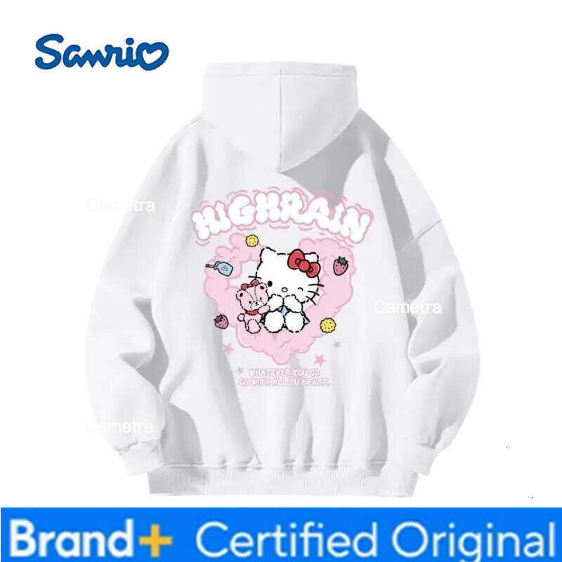 Sanrio Hello Kitty Hoodie Silver Fleece Anime Japanese Style Couple Women's Autumn Winter Fashion Casual Versatile Sweatshirt H260112
