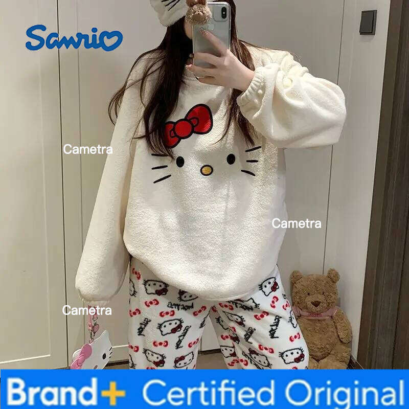 Sanrio Cartoon Hello Kittys Cute Warm Coral Velvet Women's Pajamas Winter Thickened Student Sleepwear Anime ed Plush Loungewear H260112