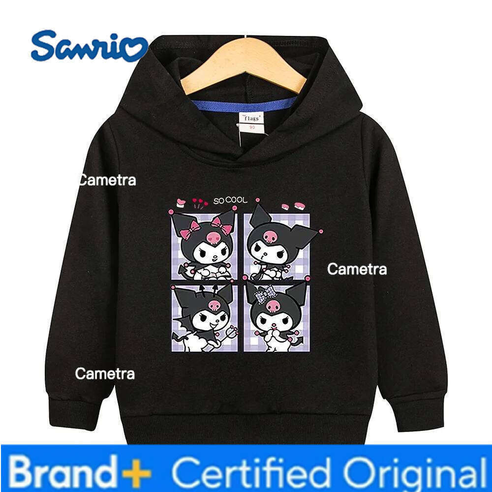 Sanrio Girls cute Kuromi print fashionable versatile pullover tops fall and winter outdoor leisure sports children's warm hoodie H260112